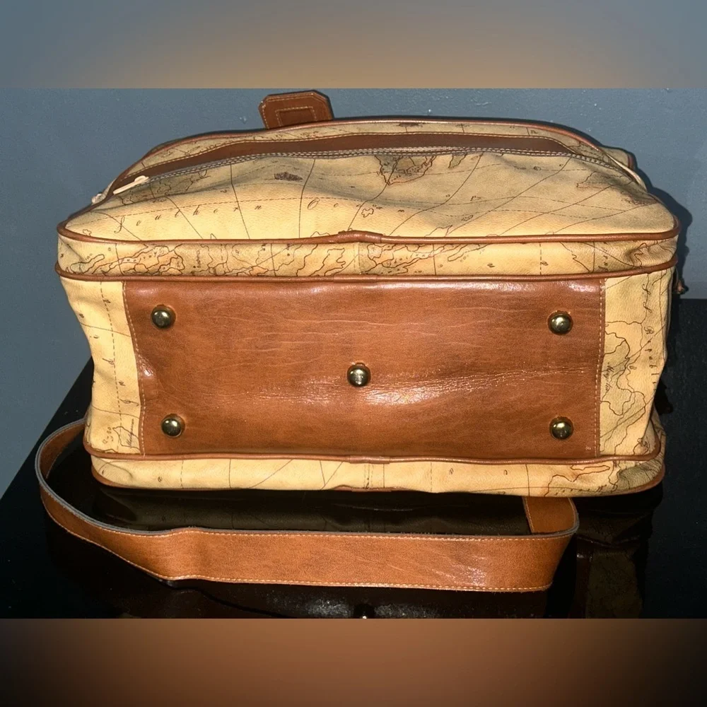 Vintage Map Print Travel Bag with Brown Accents - Picture 10 of 16